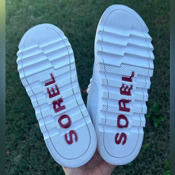 Sorel White Ankle Boots with Red Accents - Picture 15 of 16